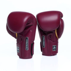 Pair of maroon boxing gloves on a white background