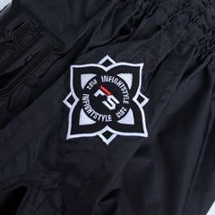 InFightStyle Nylon Black Lotus Retro Muay Thai Shorts