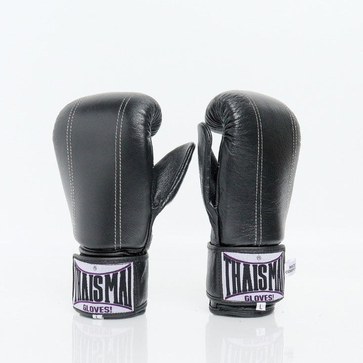 Pair of black boxing gloves with 'Thaismai' branding on a white background