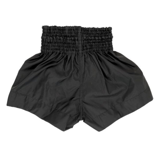 Black shorts on a white background with BKK Muaythai Store logo.