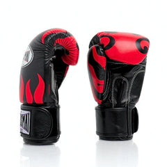 Pair of black and red boxing gloves on a white background