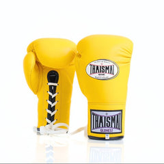 Yellow boxing gloves with 'Thaismai' branding on a white background