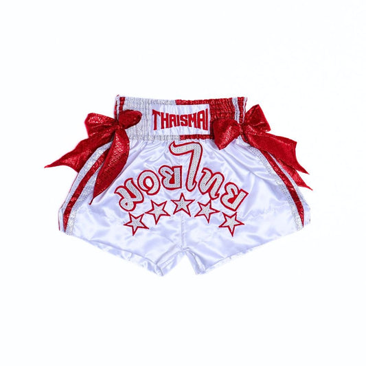 ThaiSmai Bow Style Muay Thai Shorts Red/White