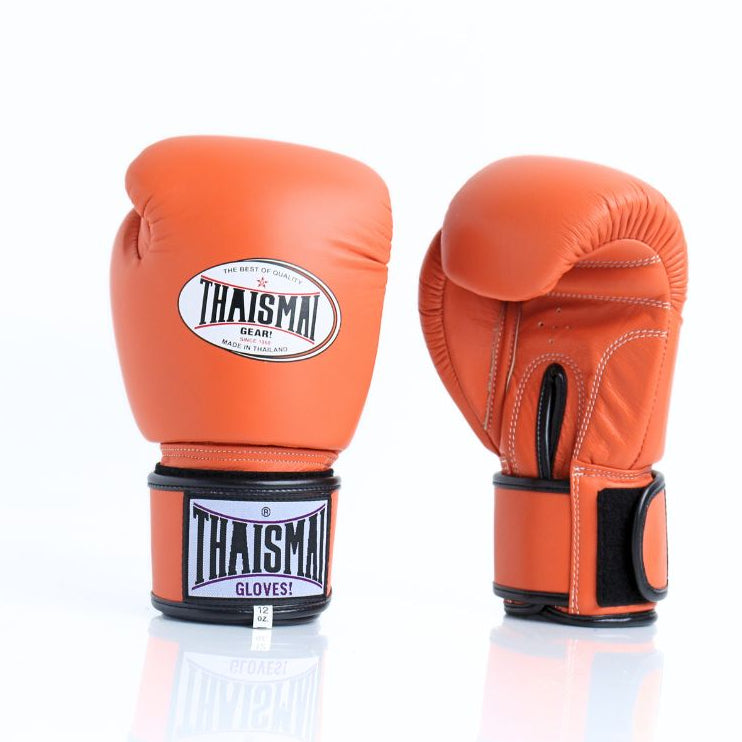 Orange boxing gloves with 'Thaismai' branding on a white background