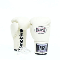 White boxing gloves with Thaisman branding on a white background