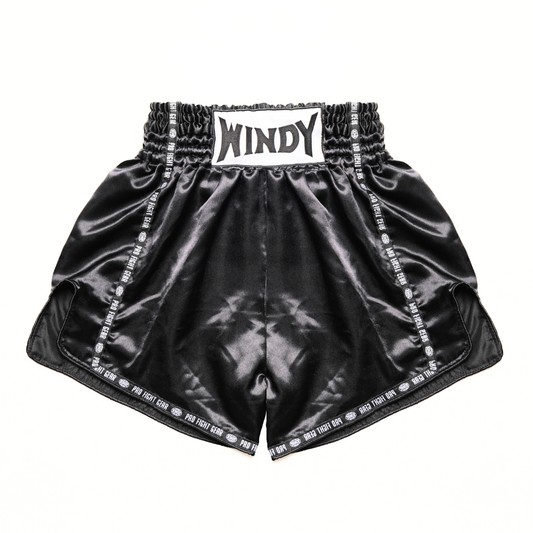 Windy Classic Satin Muay Thai Shorts Black