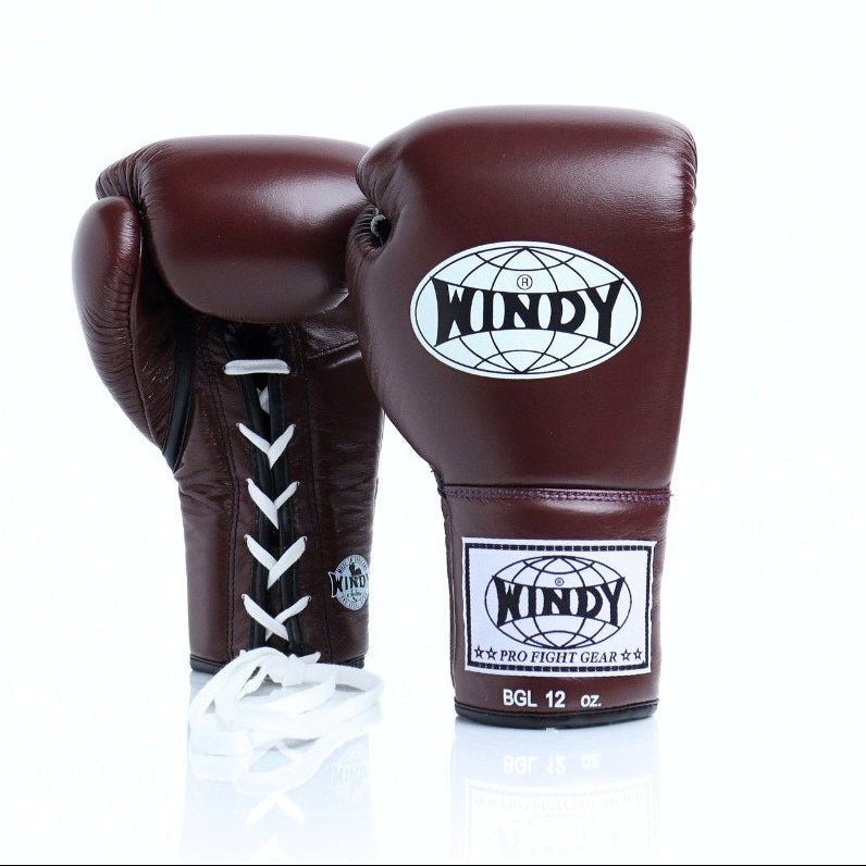 Brown boxing gloves with 'Windy' branding on a white background
