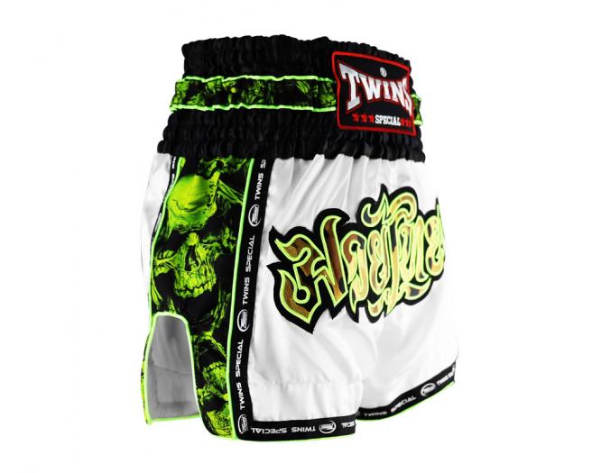Twins Special [TBS-SKULL] Muay Thai Shorts White-side