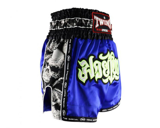 Twins Special [TBS-SKULL] Muay Thai Shorts Blue-side