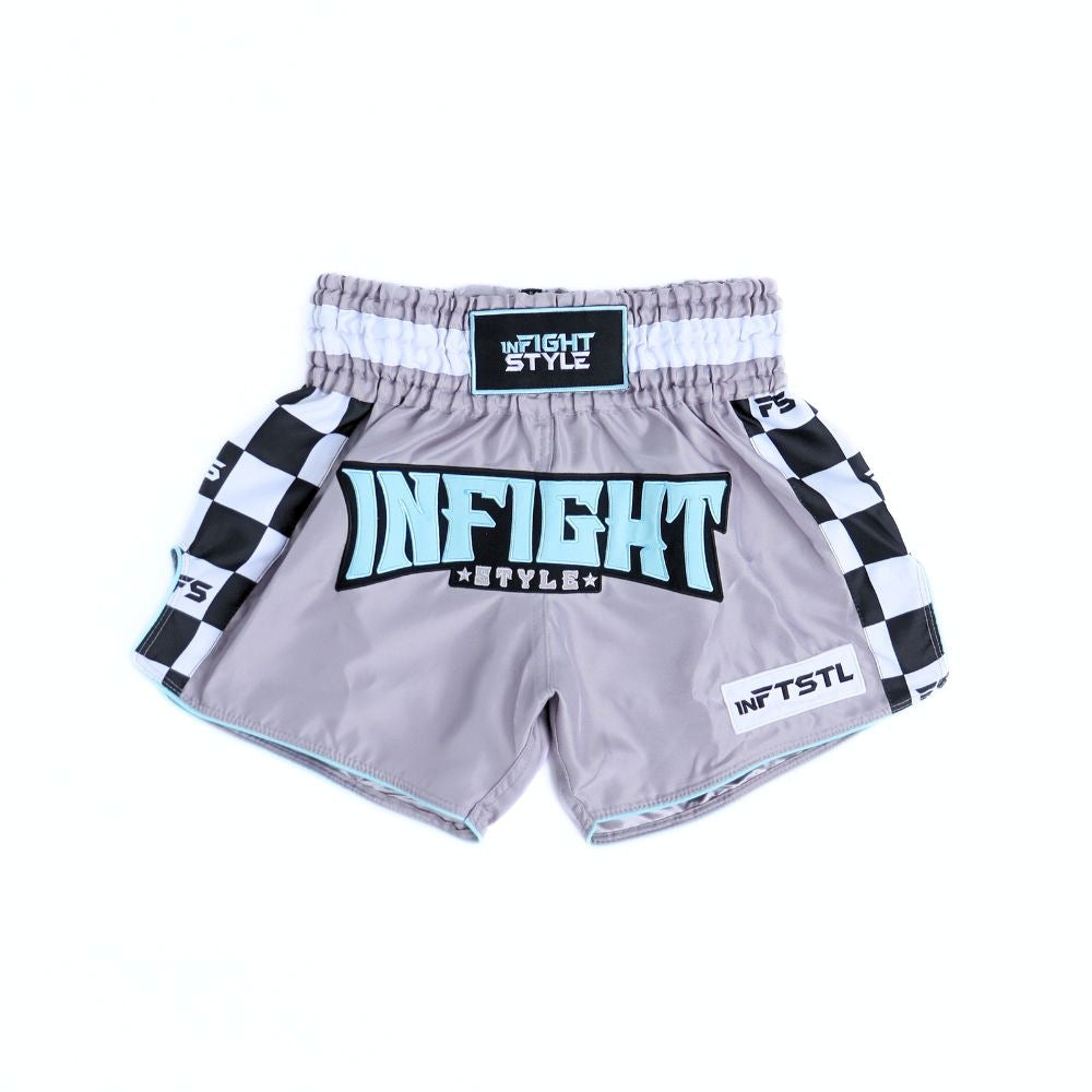 INFIGHTSTYLE Muay Thai Shorts Finish Line Grey/Pastel Blue