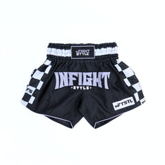 INFIGHTSTYLE Muay Thai Shorts “Finish Line” Black/White