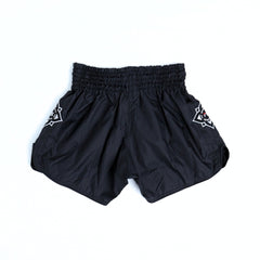 InFightStyle Nylon Black Lotus Retro Muay Thai Shorts