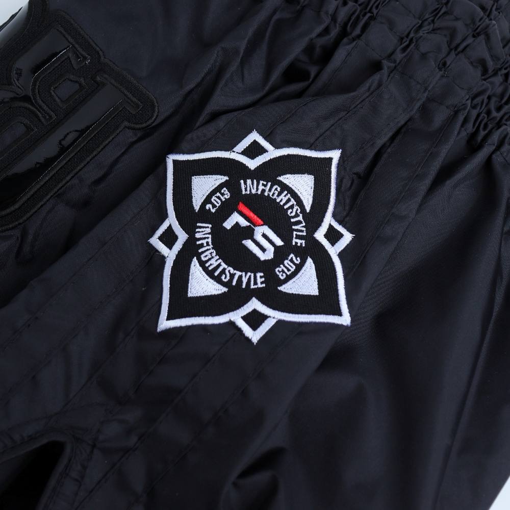 InFightStyle Nylon Black Lotus Retro Muay Thai Shorts