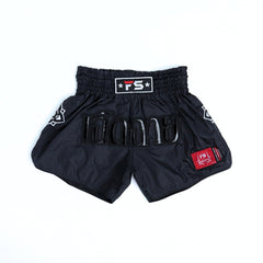InFightStyle Nylon Black Lotus Retro Muay Thai Shorts