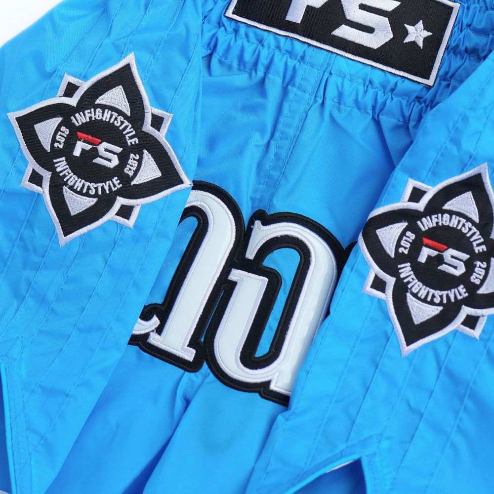 InFightStyle Mono Nylon Lotus Retro Neon Blue Muay Thai Shorts