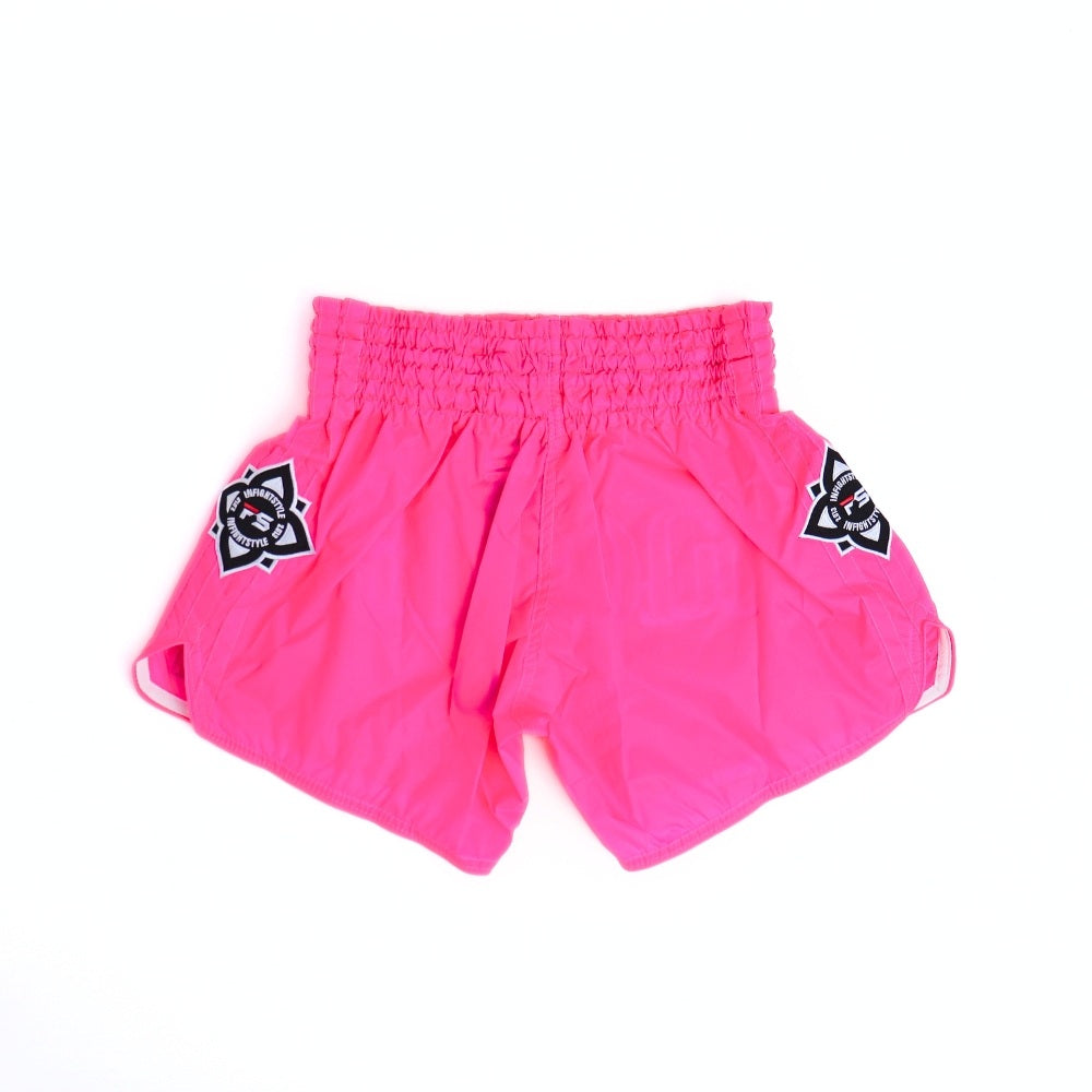 INFIGHTSTYLE Mono Nylon Lotus Retro Neon Pink Muay Thai Shorts