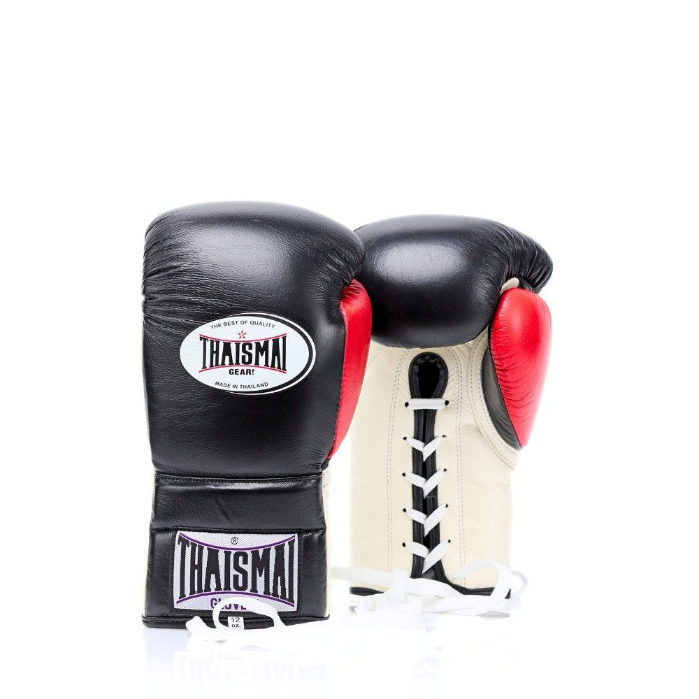 THAISMAI [BG121] Lace Up Boxing Gloves Black/White/Red
