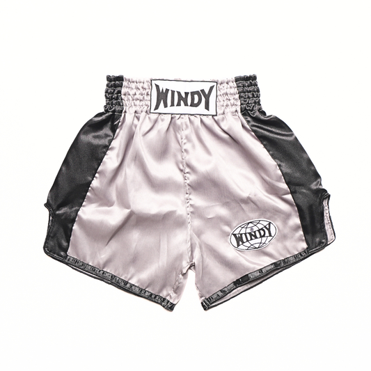 Windy Classic Satin Muay Thai Shorts Grey/Black
