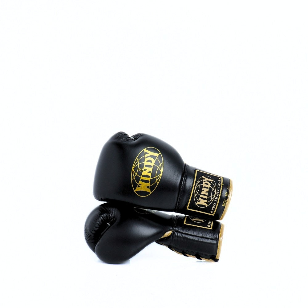 Windy [BGL] Lace Up Boxing Gloves Black/Gold