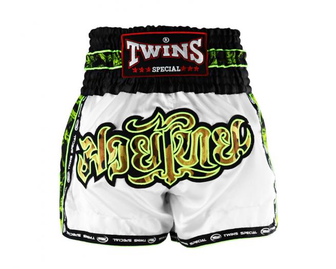 Twins Special [TBS-SKULL] Muay Thai Shorts White-front