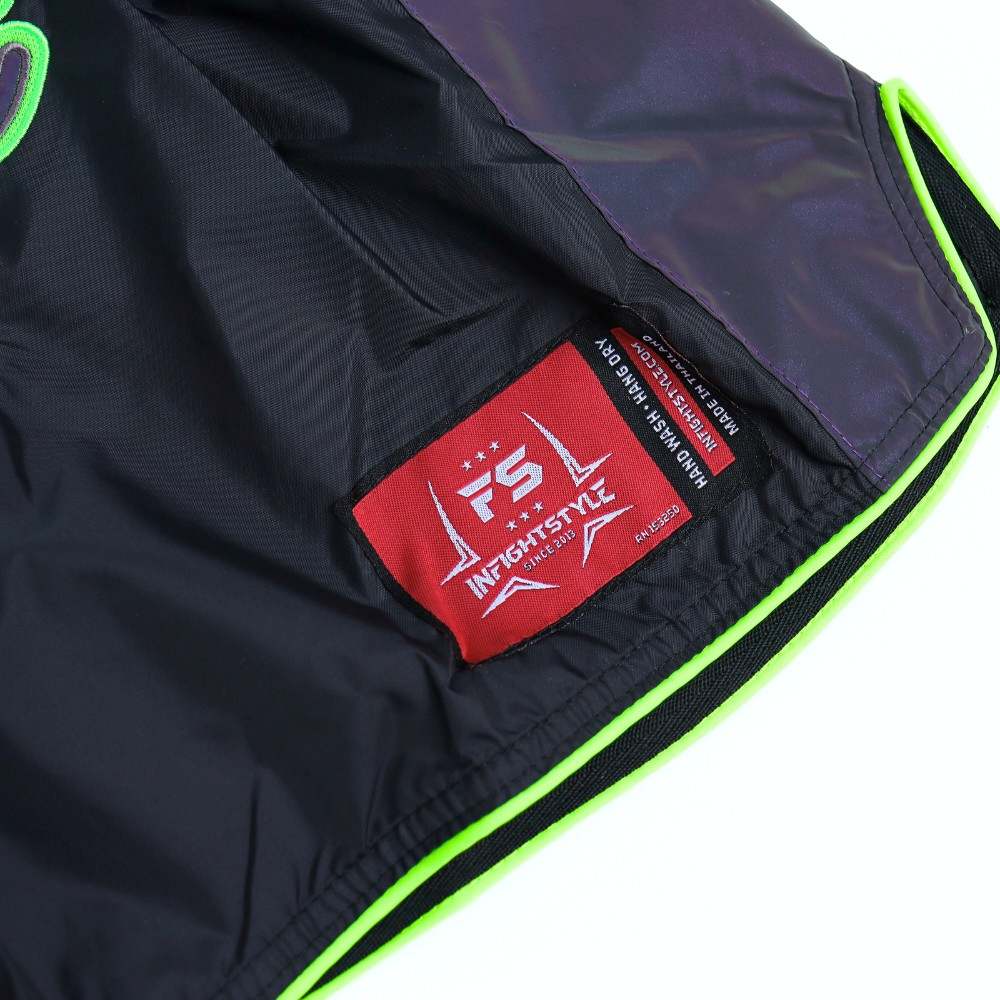 inFightStyle Astro Neon Green Nylon Reflectivz Muay Thai Shorts