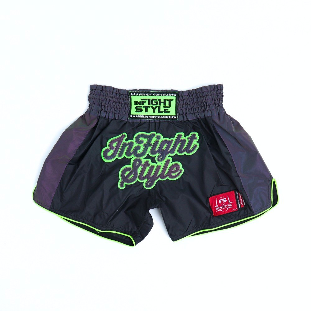 inFightStyle Astro Neon Green Nylon Reflectivz Muay Thai Shorts