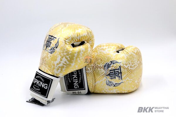 Top King [TKBGSS-02] “Snake Skin” White/Gold Boxing Gloves