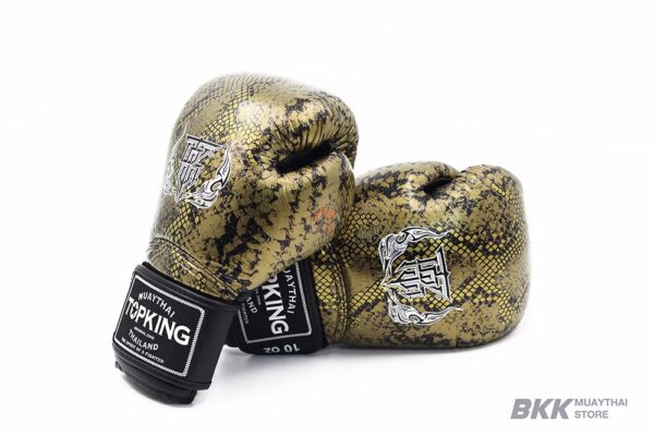 Top King [TKBGSS-02] “Snake Skin” Black/Gold Boxing Gloves