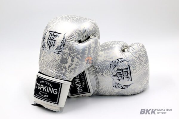 Top King [TKBGSS-02] “Snake Skin” White/Silver Boxing Gloves