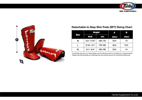 Fairtex [SP7] Detachable In-Step Shin Pads Chart