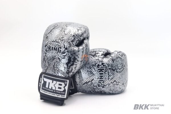 Top King [TKBGSS-02] “Snake Skin” Black/Silver Boxing Gloves