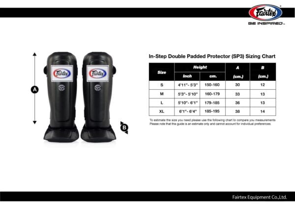 Fairtex [SP3] In-Step Double Padded Protector Shin Guards Size Chart