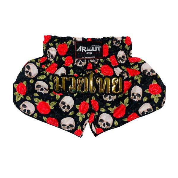 Arwut Gothic Skulls & Roses Shorts Muay Thai - Front